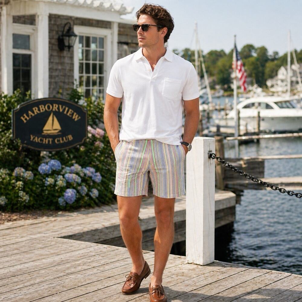 Peter Millar Men’s Seersucker Stripe Shorts Size 36 Multicolor Pastel Preppy